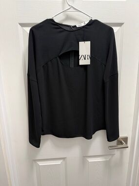 ZARA Black Long-Sleeve Top with Front Cutout